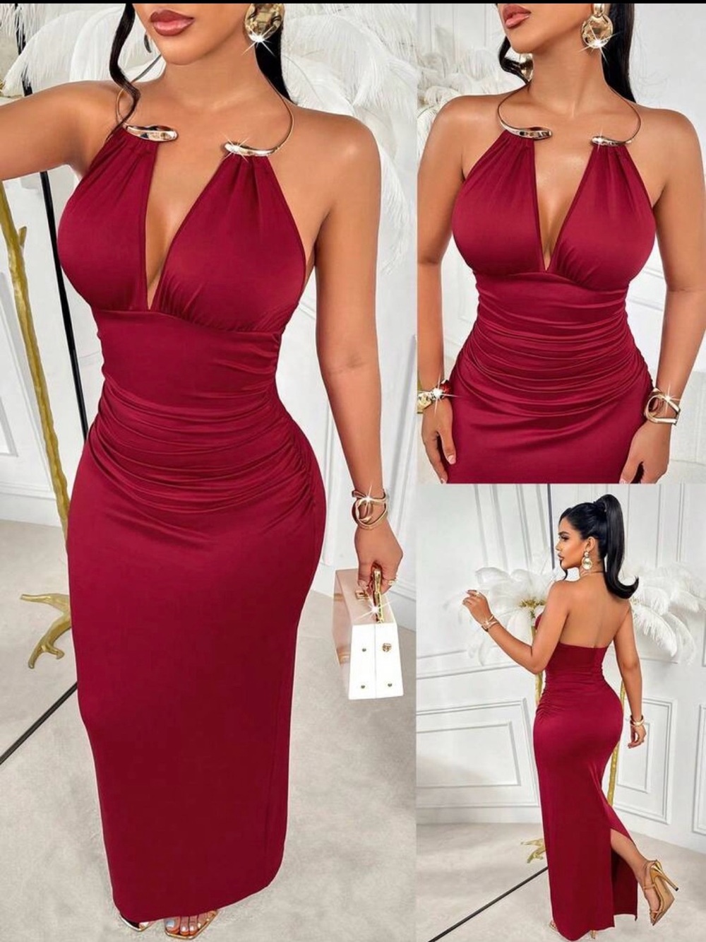 Women’s Halter Maxi Dress in Burgundy